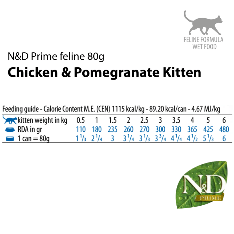 Canned Cat Food - N & D - PRIME - Chicken & Pomegranate - Kitten - 2.5 oz - J & J Pet Club - Farmina