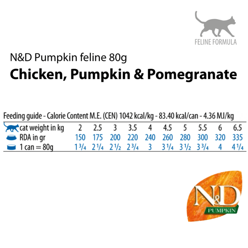 Canned Cat Food - N & D - PUMPKIN - Chicken, Pumpkin & Pomegranate - Adult - 2.5 oz - J & J Pet Club - Farmina