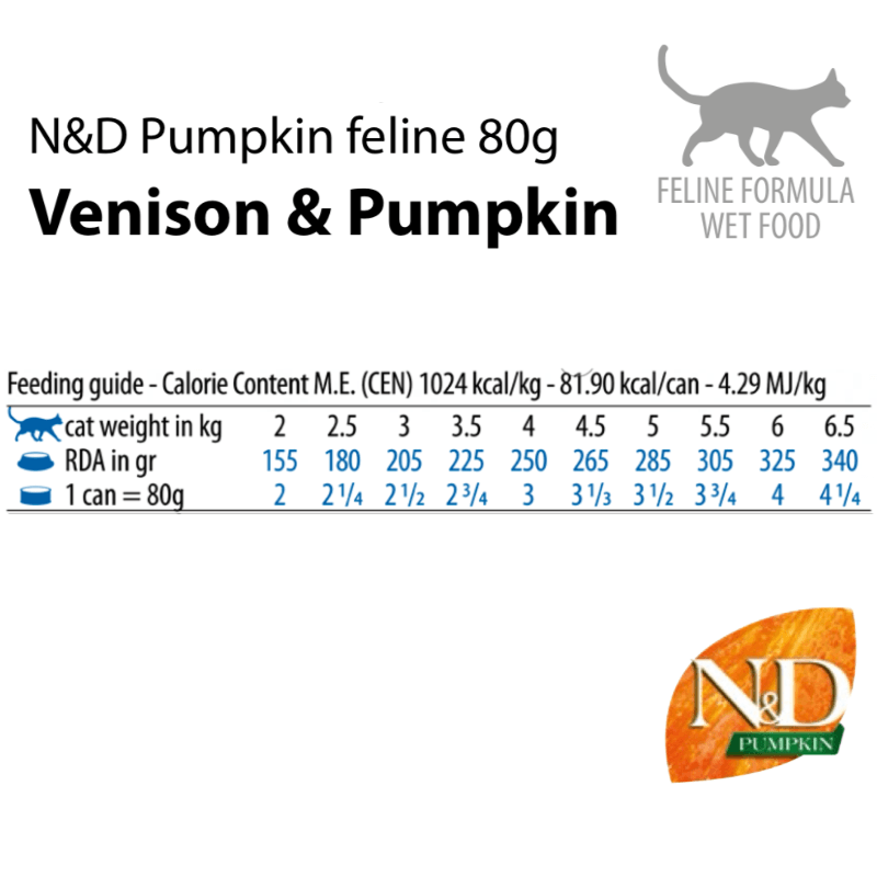 Canned Cat Food - N & D - PUMPKIN - Venison & Pumpkin - Adult - 2.5 oz - J & J Pet Club - Farmina