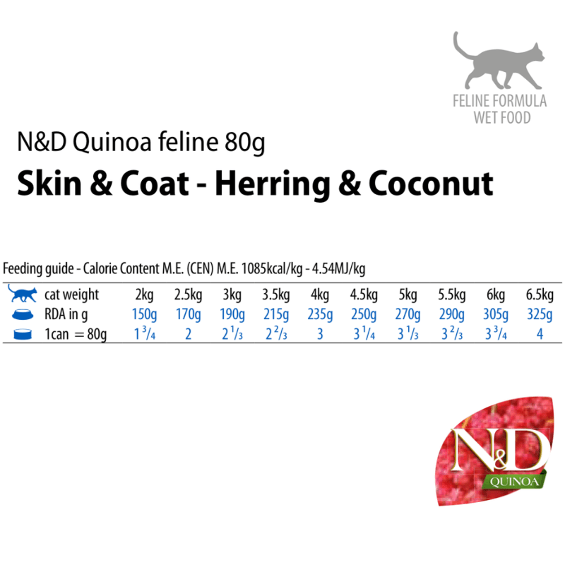Canned Cat Food - N & D - QUINOA - Skin & Coat - Herring & Coconut - 2.8 oz - J & J Pet Club - Farmina