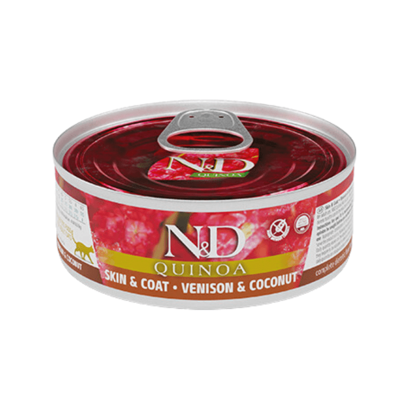 Canned Cat Food - N & D - QUINOA - Skin & Coat - Venison & Coconut - 2.8 oz - J & J Pet Club