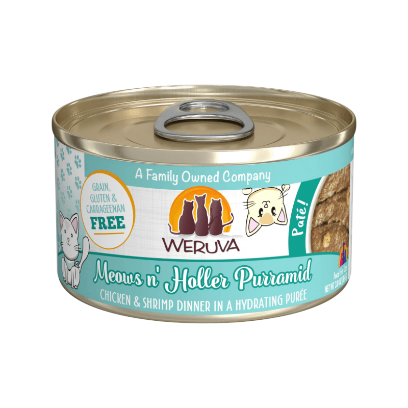Canned Cat Food - Paté - Meows n' Holler PurrAmid - Chicken & Shrimp Dinner in a Hydrating Purée - J & J Pet Club - Weruva