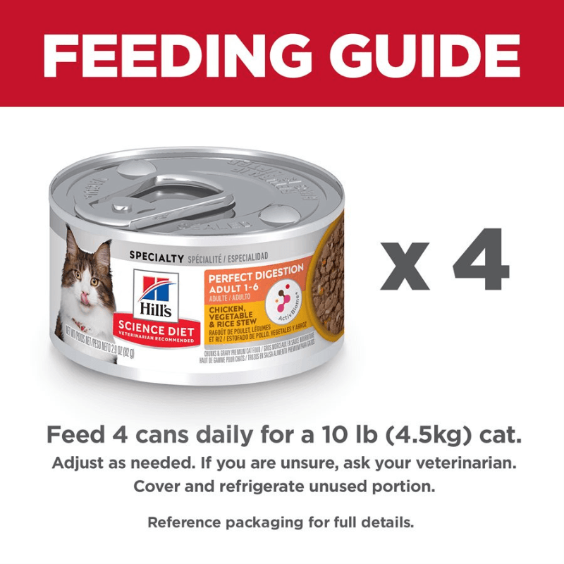 Canned Cat Food - PERFECT DIGESTION - Chicken, Vegetable & Rice Stew - Adult - 2.9 oz - J & J Pet Club - Hill's Science Diet