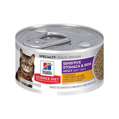 Canned Cat Food - SENSITIVE STOMACH & SKIN - Chicken & Vegetable Entrée - Adult - 2.9 oz - J & J Pet Club - Hill's Science Diet