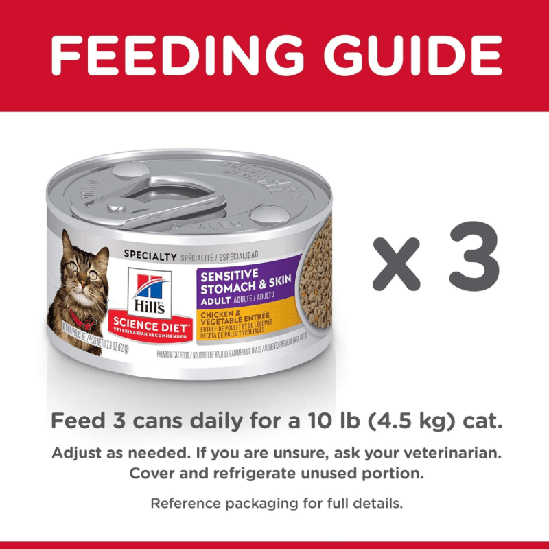 Canned Cat Food - SENSITIVE STOMACH & SKIN - Chicken & Vegetable Entrée - Adult - 2.9 oz - J & J Pet Club - Hill's Science Diet
