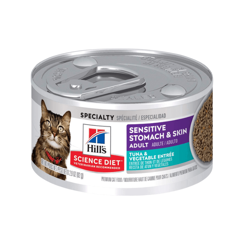Canned Cat Food - SENSITIVE STOMACH & SKIN - Tuna & Vegetable Entrée - Adult - 2.9 oz - J & J Pet Club - Hill's Science Diet