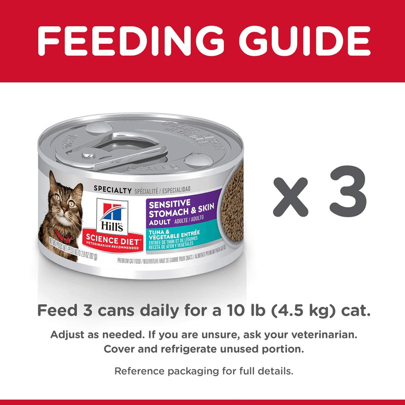 Canned Cat Food - SENSITIVE STOMACH & SKIN - Tuna & Vegetable Entrée - Adult - 2.9 oz - J & J Pet Club - Hill's Science Diet