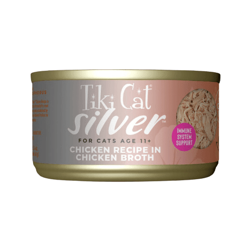Canned Cat Food - SILVER - Whole Foods with Chicken Recipe For Cats Age 11+, 2.4 oz - J & J Pet Club - Tiki Cat