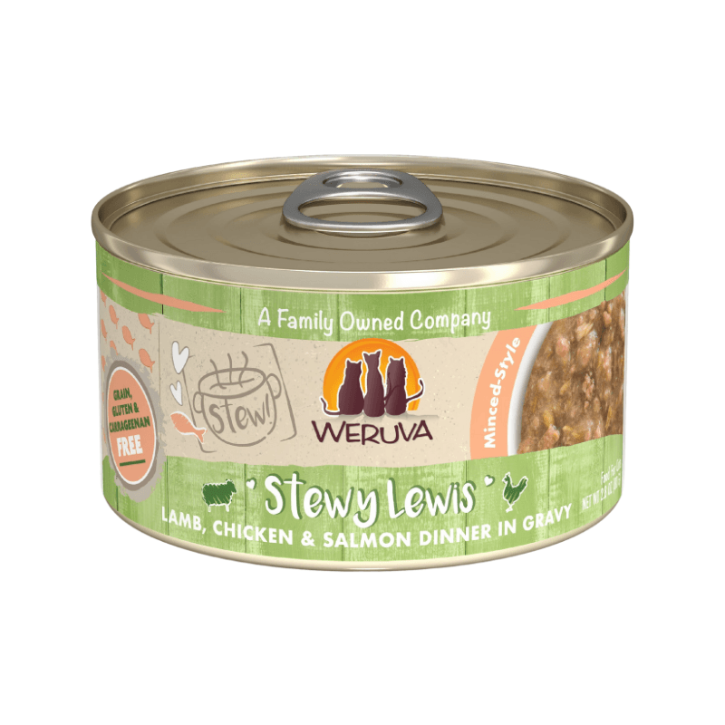 Canned Cat Food - Stew! - Stewy Lewis - Lamb, Chicken & Salmon Dinner in Gravy - J & J Pet Club - Weruva