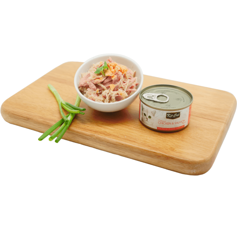 Canned Cat Food Topper - Deboned Chicken & Salmon - 80 g - J & J Pet Club - Kit Cat
