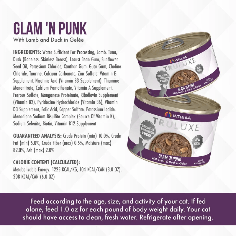 Canned Cat Food - TRULUXE - Glam 'N Punk - with Lamb and Duck in Gelée - J & J Pet Club - Weruva