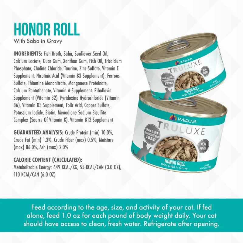 Canned Cat Food - TRULUXE - Honor Roll - with Saba in Gravy - J & J Pet Club - Weruva