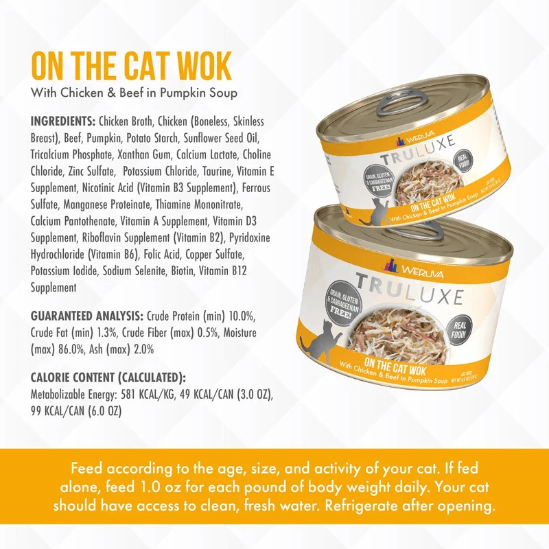 Canned Cat Food - TRULUXE - On the Cat Wok - with Chicken & Beef in Pumpkin Soup - J & J Pet Club - Weruva