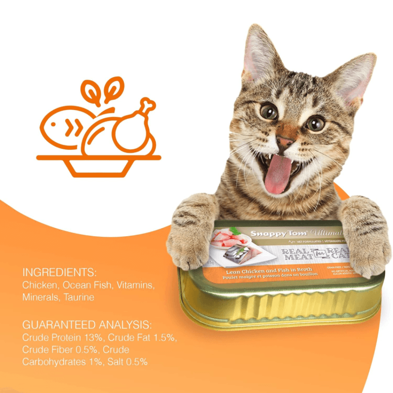 Canned Cat Food - Ultimates - Lean Chicken and Fish in Broth - 85 g - J & J Pet Club - Snappy Tom