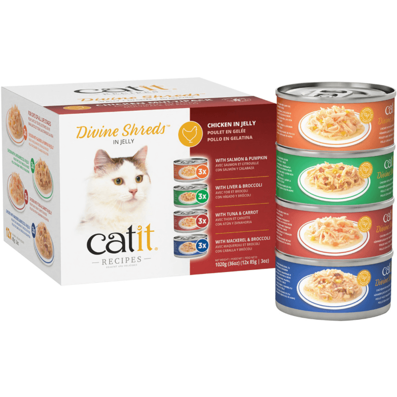 Canned Cat Treat - Divine Shreds - Chicken Multipack - 85 g can, pack of 12 - J & J Pet Club - Catit