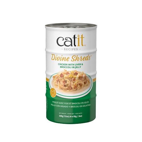 Canned Cat Treat - Divine Shreds - Chicken with Liver & Broccoli in Jelly - 4 x 85 g - J & J Pet Club