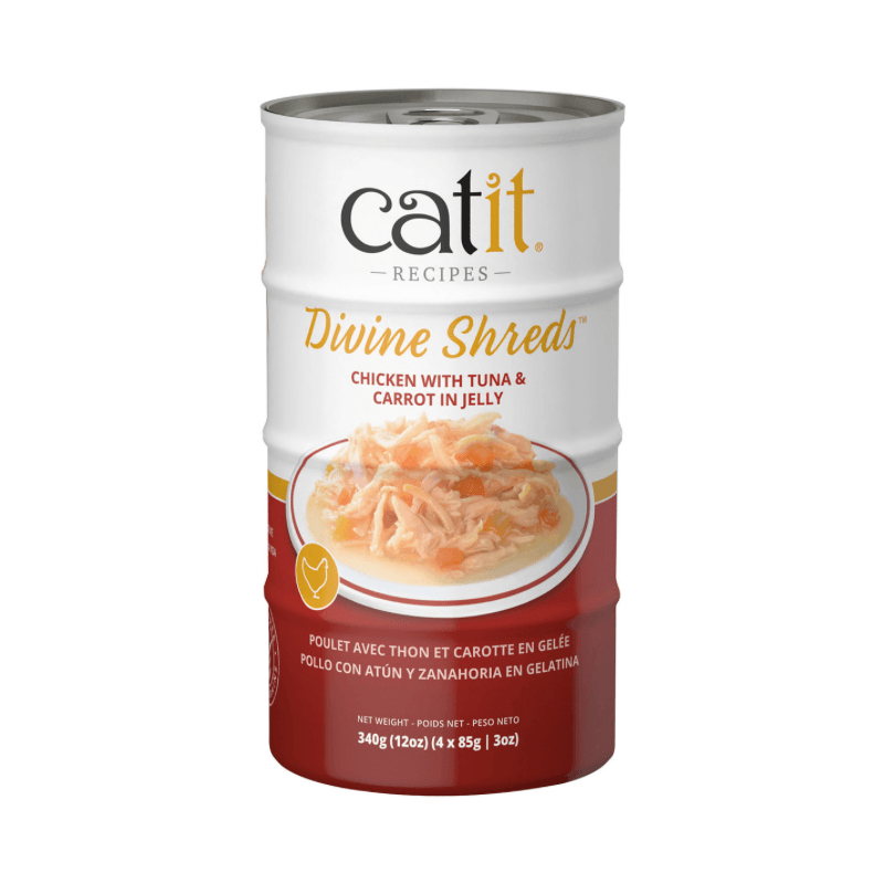 Canned Cat Treat - Divine Shreds - Chicken with Tuna & Carrot in Jelly - 85 g can, pack of 4 - J & J Pet Club - Catit
