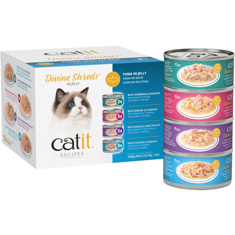 Canned Cat Treat - Divine Shreds - Tuna Multipack - 85 g can, pack of 12 - J & J Pet Club - Catit