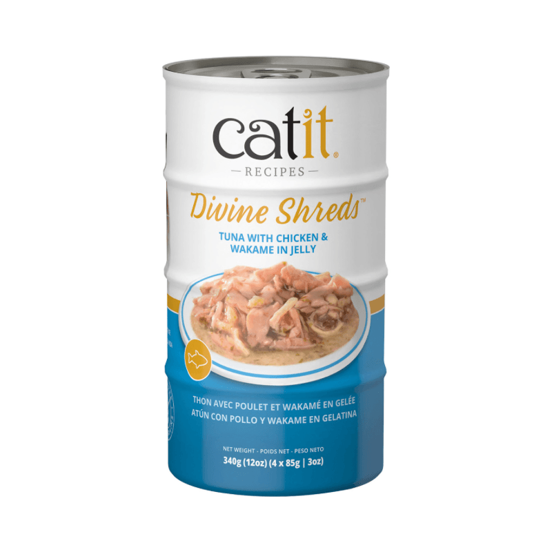 Canned Cat Treat - Divine Shreds - Tuna with Chicken & Wakame in Jelly - 85 g can, pack of 4 - J & J Pet Club - Catit