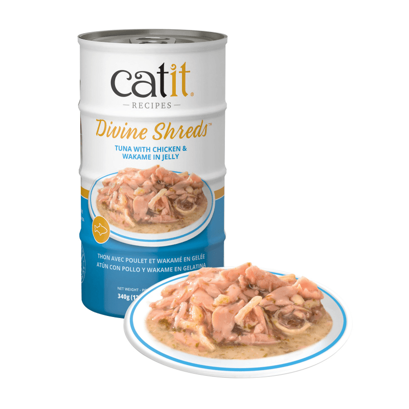 Canned Cat Treat - Divine Shreds - Tuna with Chicken & Wakame in Jelly - 85 g can, pack of 4 - J & J Pet Club - Catit