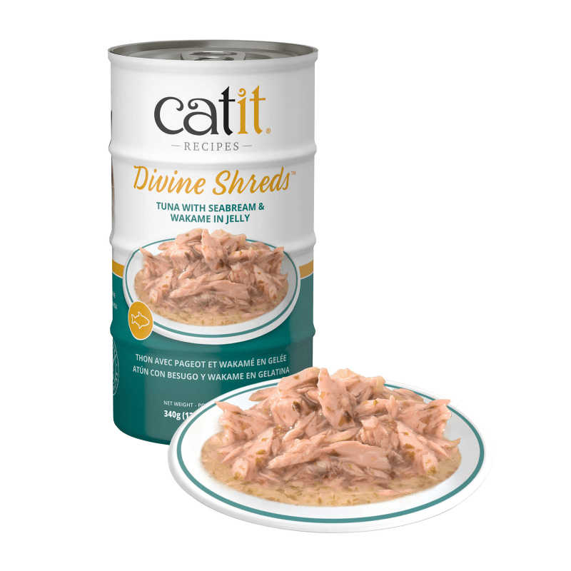 Canned Cat Treat - Divine Shreds - Tuna with Seabream & Wakame in Jelly - 85 g can, pack of 4 - J & J Pet Club - Catit