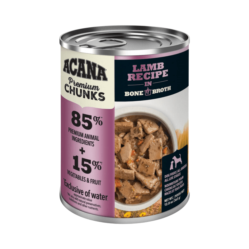 Canned Dog Food - Chunks - Lamb Recipe in Bone Broth - 363 g - J & J Pet Club - Acana