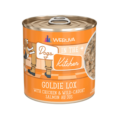 Canned Dog Food - Dogs in the Kitchen - Goldie Lox - with Chicken & Wild Caught Salmon Au Jus - 10 oz - J & J Pet Club - Weruva