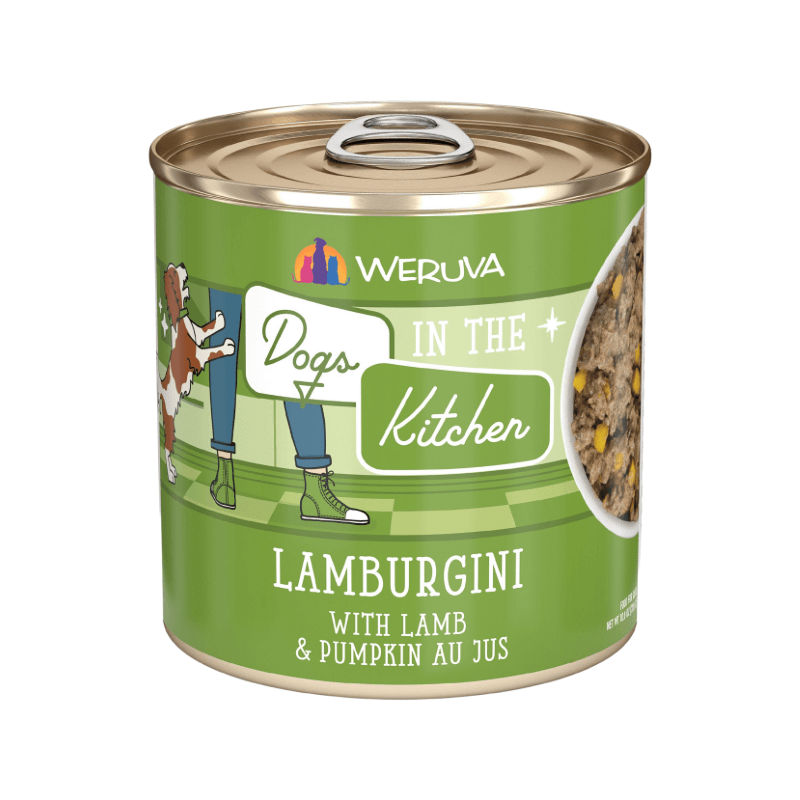 Canned Dog Food - Dogs in the Kitchen - Lamburgini - with Lamb & Pumpkin Au Jus - 10 oz - J & J Pet Club - Weruva