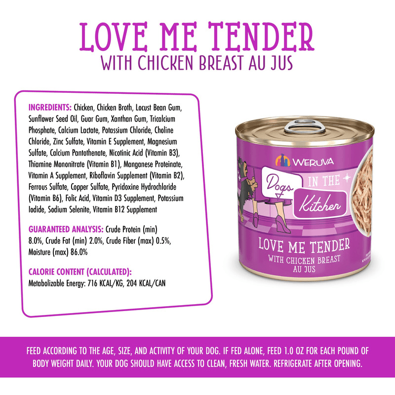 Canned Dog Food - Dogs in the Kitchen - Love Me Tender - with Chicken Breast Au Jus - 10 oz - J & J Pet Club - Weruva