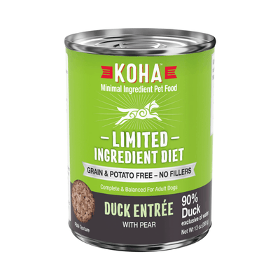 Canned Dog Food - Limited Ingredient Diet - 90% Duck Entrée with Pear - 13 oz - J & J Pet Club - KOHA