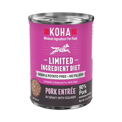 Canned Dog Food - Limited Ingredient Diet - 90% Pork Entrée in Gravy with Squash - 13 oz - J & J Pet Club - KOHA