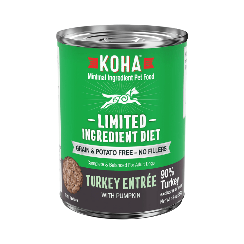 Canned Dog Food - Limited Ingredient Diet - 90% Turkey Entrée with Pumpkin - 13 oz - J & J Pet Club - KOHA
