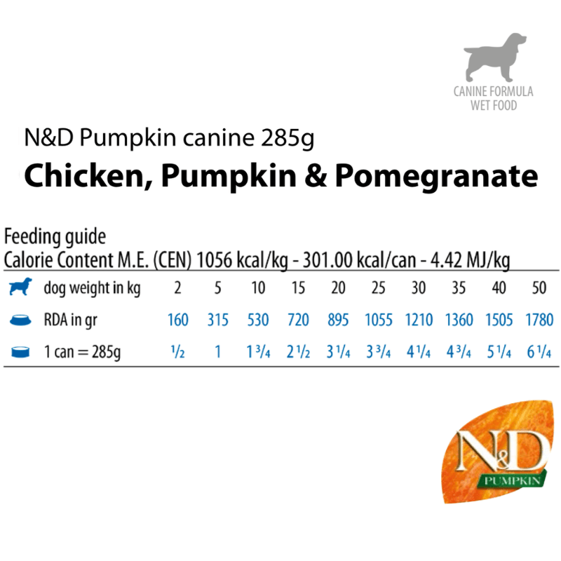 Canned Dog Food - N & D - PUMPKIN - Chicken, Pumpkin & Pomegranate - Adult All Breeds - 10 oz - J & J Pet Club - Farmina