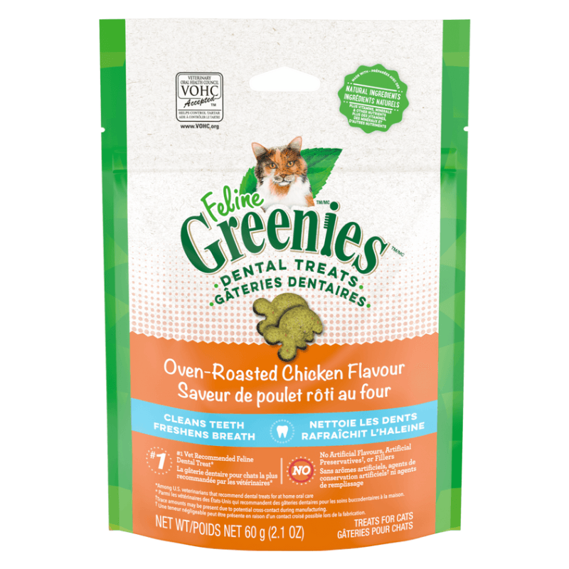 Cat Dental Treat - FELINE GREENIES, Oven-Roasted Chicken Flavor - J & J Pet Club - Greenies