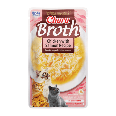 Cat Food Complement - CHURU BROTH - Chicken with Salmon Recipe - 1.4 oz pouch - J & J Pet Club - Inaba