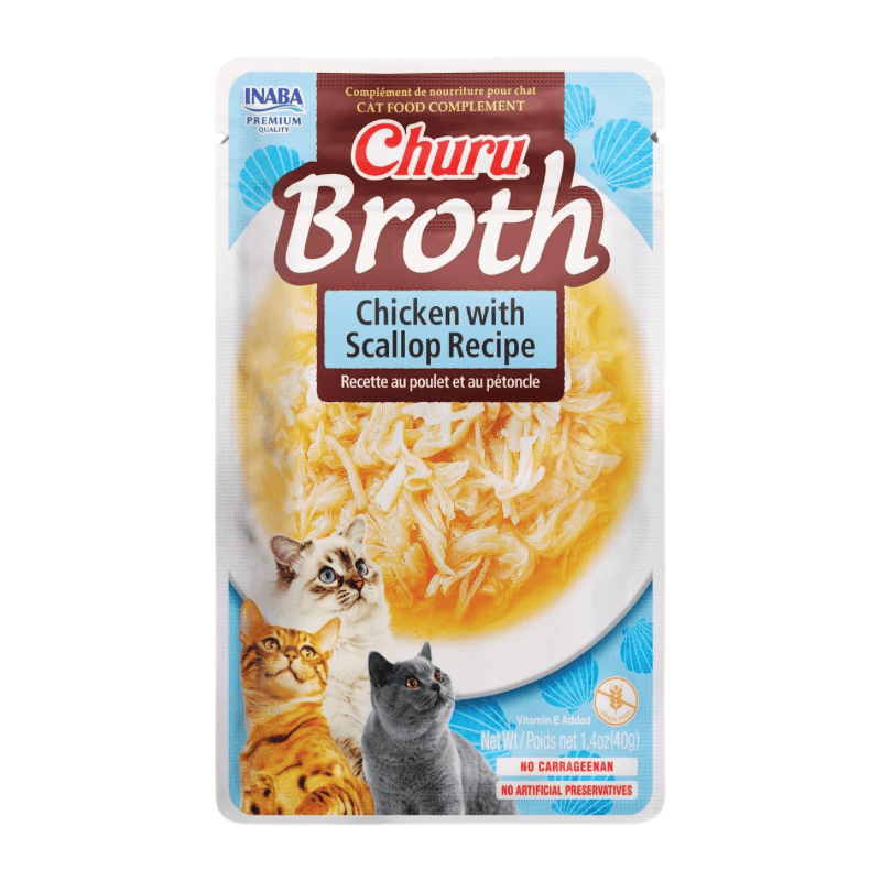 Cat Food Complement - CHURU BROTH - Chicken with Scallop Recipe - 1.4 oz pouch - J & J Pet Club - Inaba