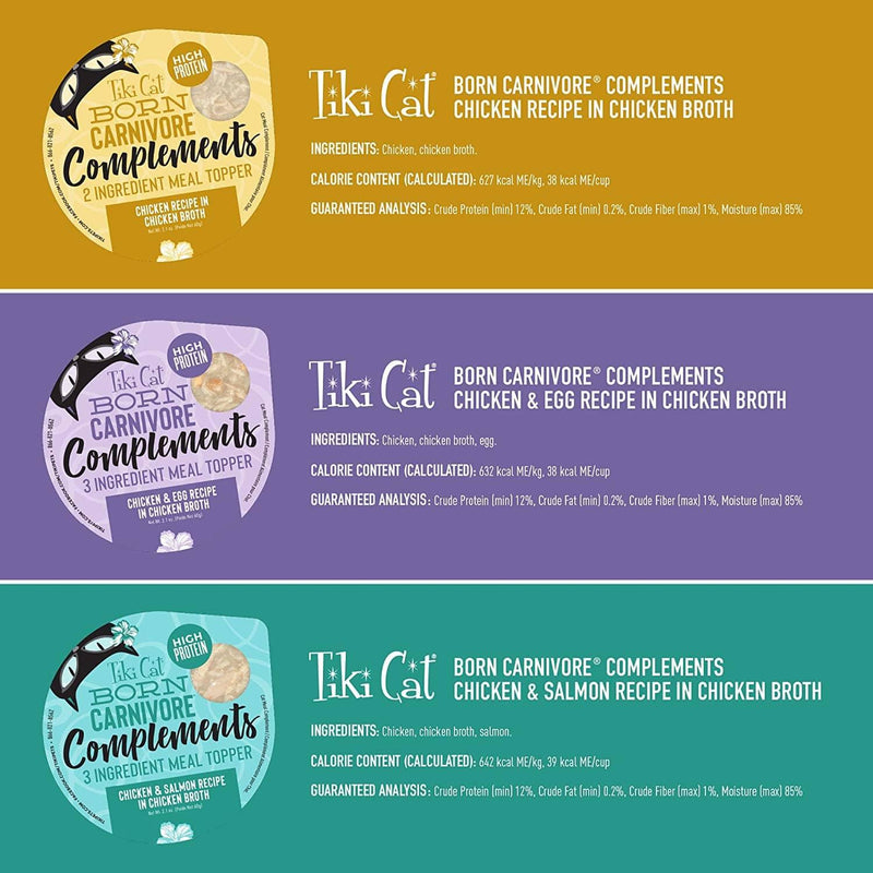 Cat Food Topper - COMPLEMENTS - Variety Pack - 2.1 oz cup, case of 10 - J & J Pet Club - Tiki Cat