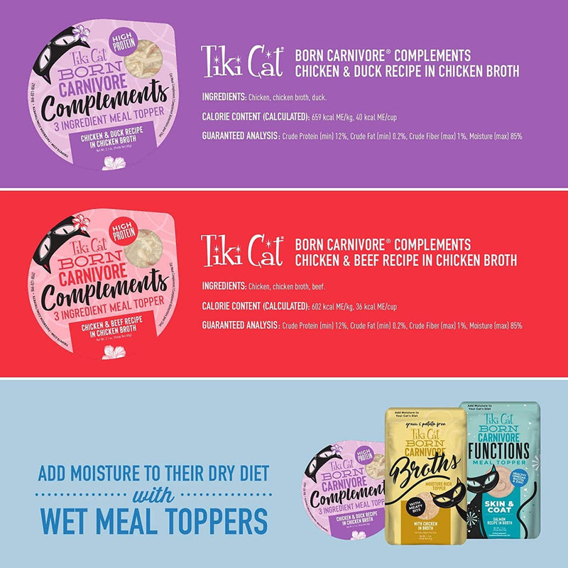 Cat Food Topper - COMPLEMENTS - Variety Pack - 2.1 oz cup, case of 10 - J & J Pet Club - Tiki Cat