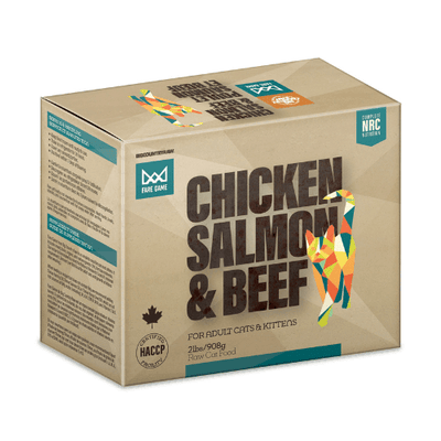 Cat Frozen Raw - FARE GAME - Chicken & Salmon with Beef - 2 lb - J & J Pet Club - Big Country Raw