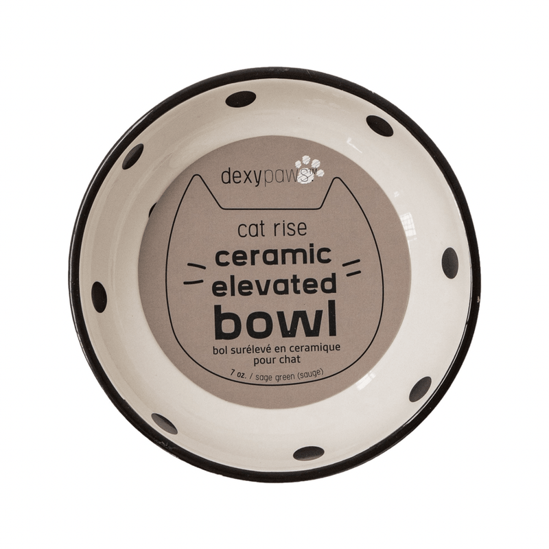 Cat Raise Ceramic Elevated Bowl - Black & White Dots - 7 oz - J & J Pet Club - dexypaws