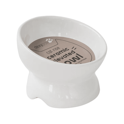 Cat Raise Ceramic Elevated Bowl - White - 7 oz - J & J Pet Club - dexypaws