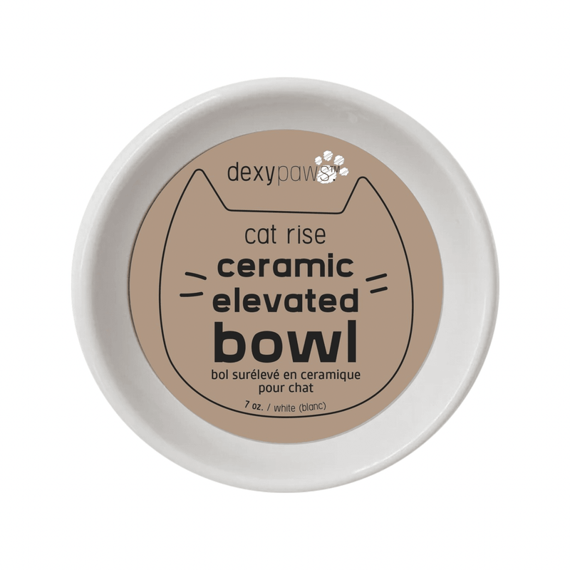 Cat Raise Ceramic Elevated Bowl - White - 7 oz - J & J Pet Club - dexypaws