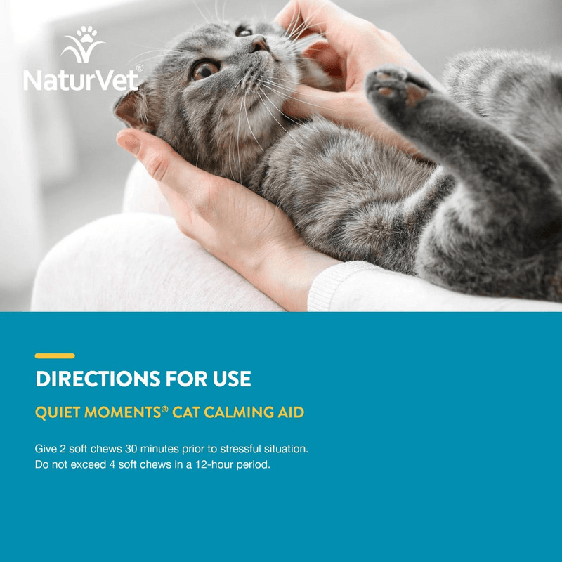 Cat Supplement - CALMING AID - Quiet Moments - Calming Aid + Melatonin - 60 soft chews - J & J Pet Club - Naturvet
