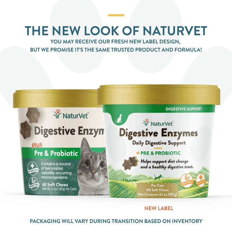 Cat Supplement - DAILY DIGESTIVE SUPPORT - Digestive Enzymes + Pre & Probiotic - 60 soft chews - J & J Pet Club - Naturvet