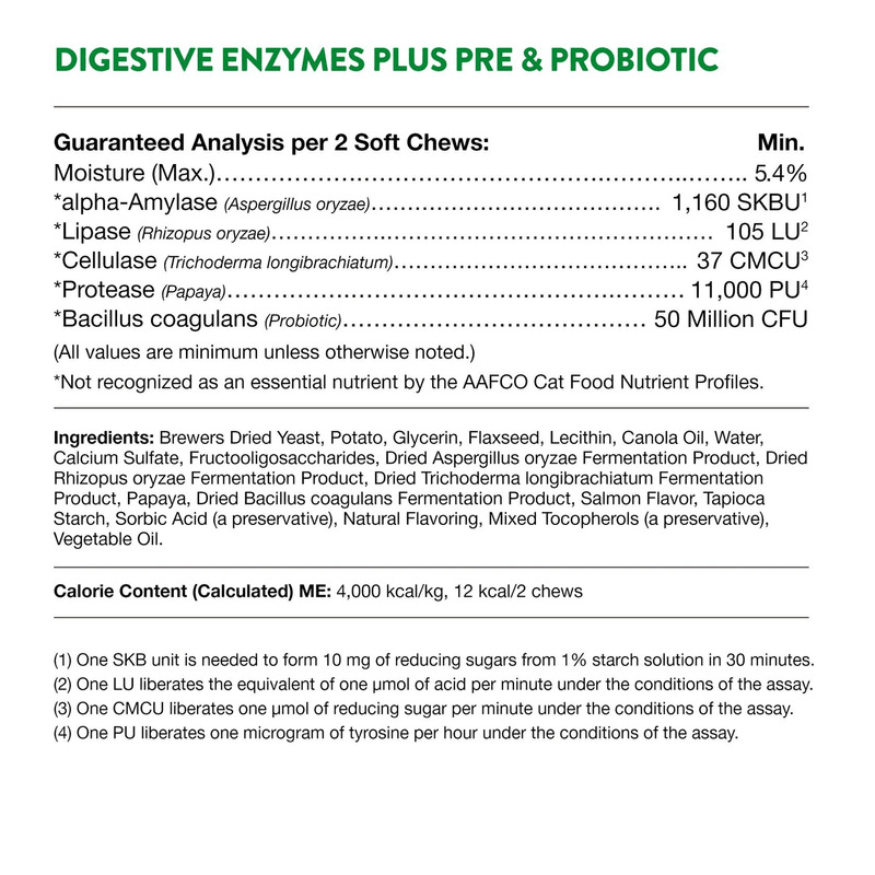 Cat Supplement - DAILY DIGESTIVE SUPPORT - Digestive Enzymes + Pre & Probiotic - 60 soft chews - J & J Pet Club - Naturvet