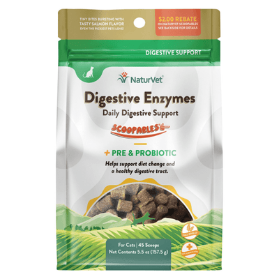 Cat Supplement - SCOOPABLES - DAILY DIGESTIVE SUPPORT - Digestive Enzymes + Pre & Probiotic - 45 scoops - J & J Pet Club - Naturvet