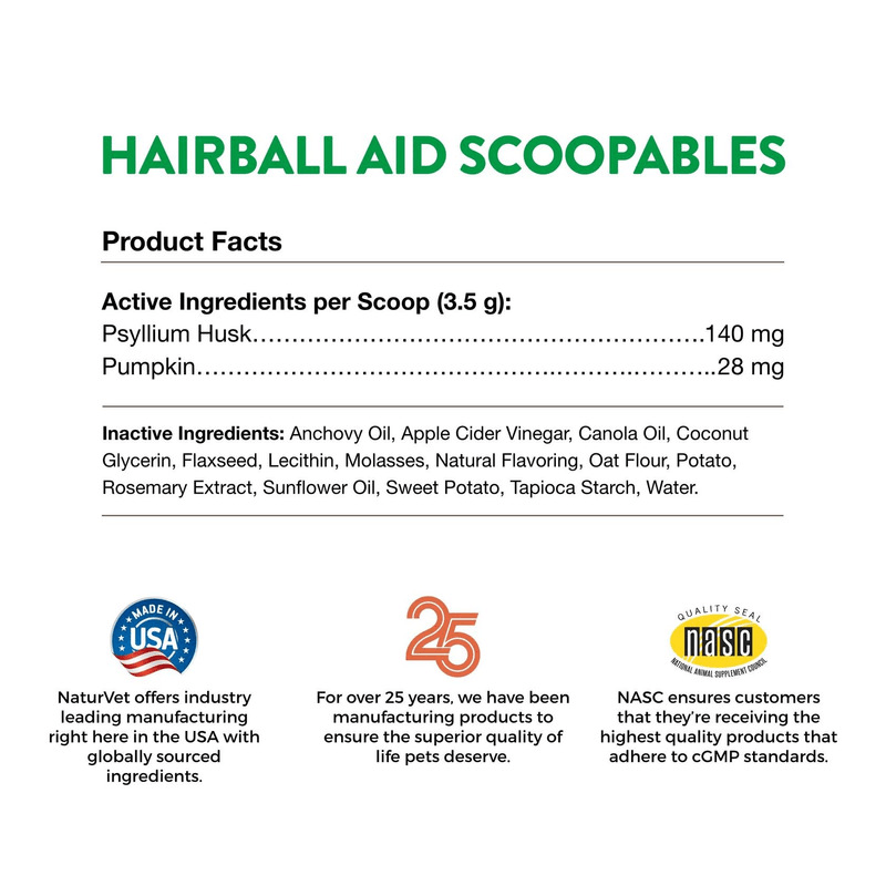Cat Supplement - SCOOPABLES - DAILY DIGESTIVE SUPPORT - Hairball Aids + Pumpkin - 45 scoops - J & J Pet Club - Naturvet