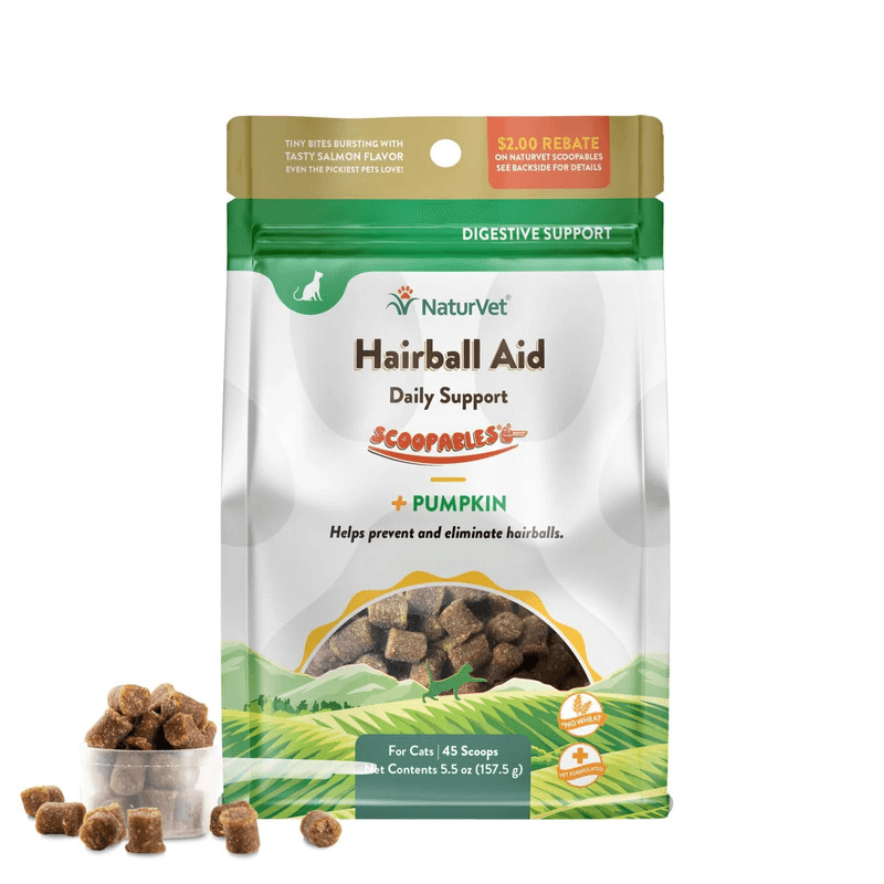Cat Supplement - SCOOPABLES - DAILY DIGESTIVE SUPPORT - Hairball Aids + Pumpkin - 45 scoops - J & J Pet Club - Naturvet