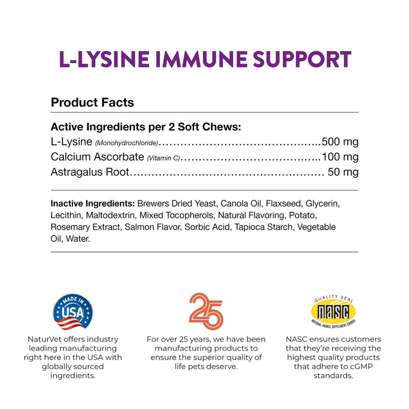 Cat Supplement - VITAMIN & IMMUNE SUPPORT, L-Lysine, Immune Support + Antioxidants - 60 soft chews - J & J Pet Club - Naturvet