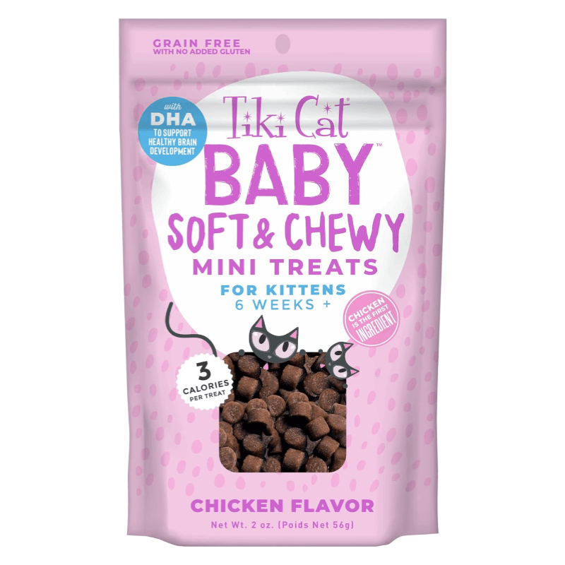 Cat Treat - BABY - Soft & Chewy Mini Treats Chicken Flavor for Kittens - 2 oz - J & J Pet Club - Tiki Cat